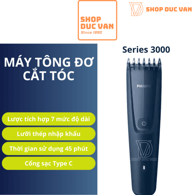 Tông Đơ Cắt Tóc Philips HC3688 Chính Hãng, Hớt Tóc Dành Cho Gia Đình, Trẻ Em Sạc Type C