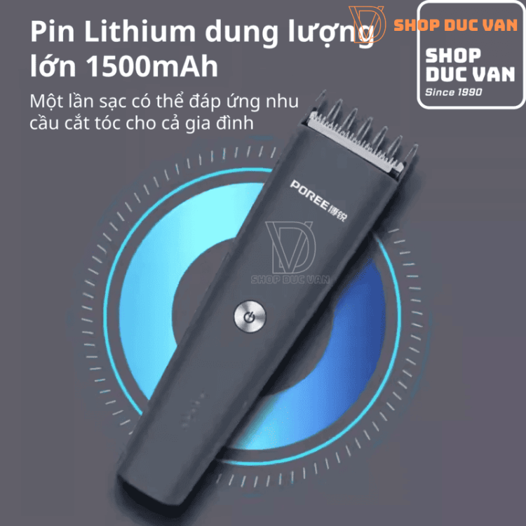 Tông Đơ Cắt Tóc Poree PC1907 Sạc Type C Pin Trâu 180 Phút, 7 Mức Chỉnh, Lưỡi Thép An Toàn Cho Bé Và Gia Đình