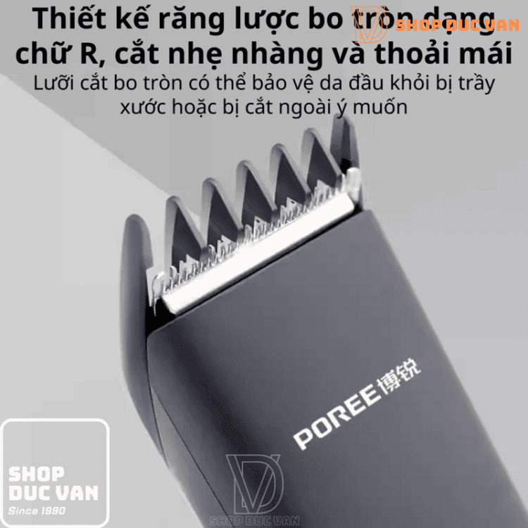 Tông Đơ Cắt Tóc Poree PC1907 Sạc Type C Pin Trâu 180 Phút, 7 Mức Chỉnh, Lưỡi Thép An Toàn Cho Bé Và Gia Đình