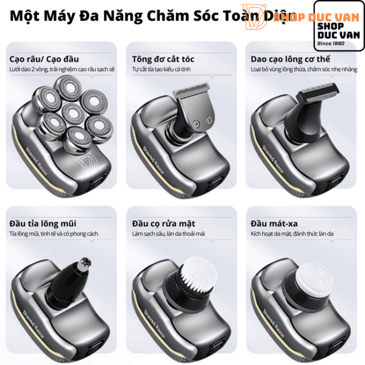 Máy Cạo Trọc Đầu, Máy Cạo Râu Đa Năng 7 Lưỡi RQ7900 Phiên Bản Mới 6 Trong 1