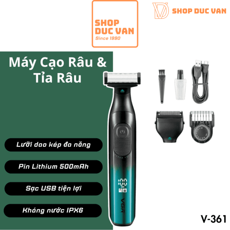 Máy Tỉa Râu, Cạo Lông Toàn Thân VGR V-361 Cho Nam An Toàn Vùng Kín, Chống Nước Rửa Nước Trực Tiếp