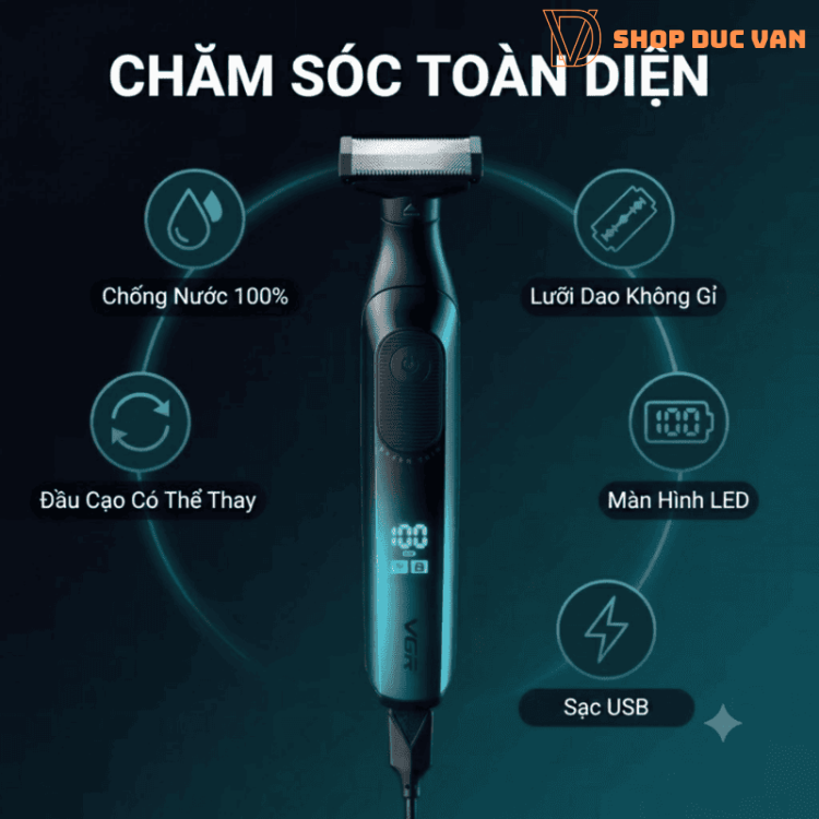 Máy Tỉa Râu, Cạo Lông Toàn Thân VGR V-361 Cho Nam An Toàn Vùng Kín, Chống Nước Rửa Nước Trực Tiếp