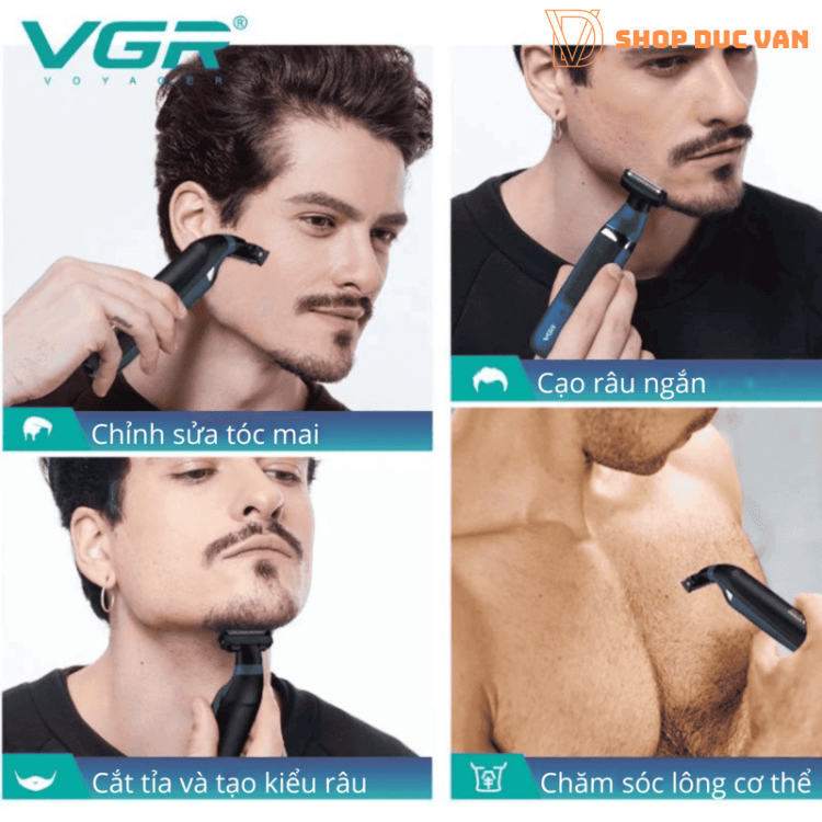 Máy Cạo Râu VGR V-393 Đa Năng 2 Trong 1 Máy Tỉa Râu Định Hình Chống Nước IPX5 Pin Lithium Sạc USB Tiện Lợi