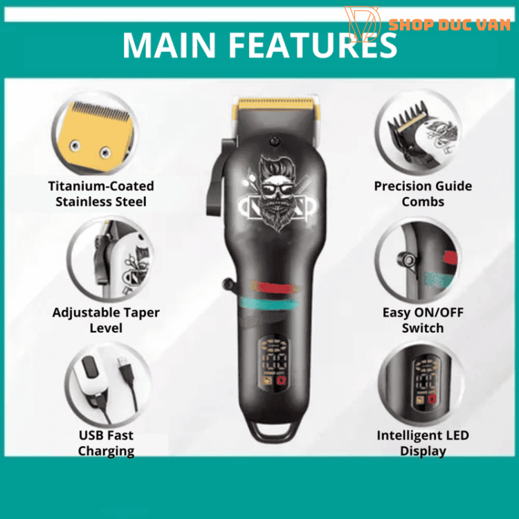 Tông Đơ Cắt Tóc Chuyên Nghiệp VGR V-699 Lưỡi Thép Phủ Titanium, Pin 2000mAh Dùng 180 Phút, Màn Hình LED, Sạc USB Tiện Lợi