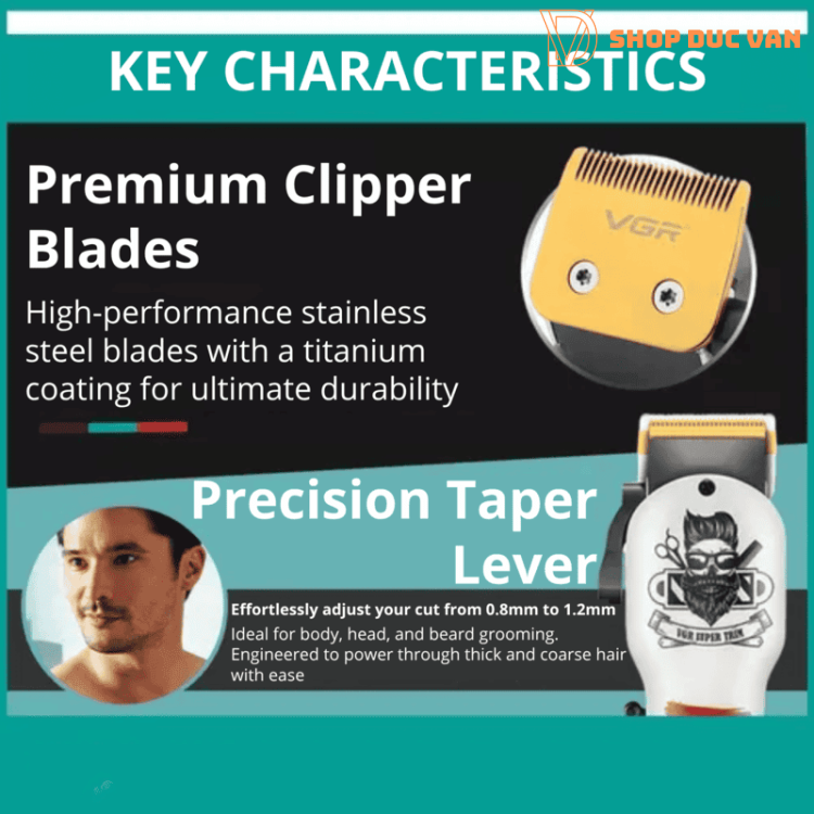 Tông Đơ Cắt Tóc Chuyên Nghiệp VGR V-699 Lưỡi Thép Phủ Titanium, Pin 2000mAh Dùng 180 Phút, Màn Hình LED, Sạc USB Tiện Lợi